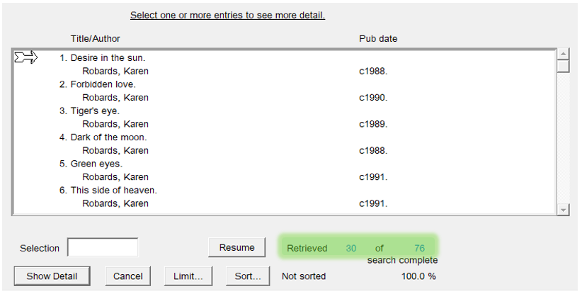 Search results for titles by author, with the number of retrieved items highlighted