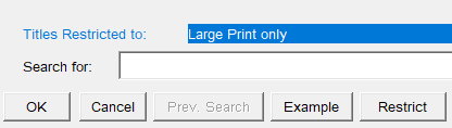 Search box with the blue bar showing that results are restricted to Large Print titles