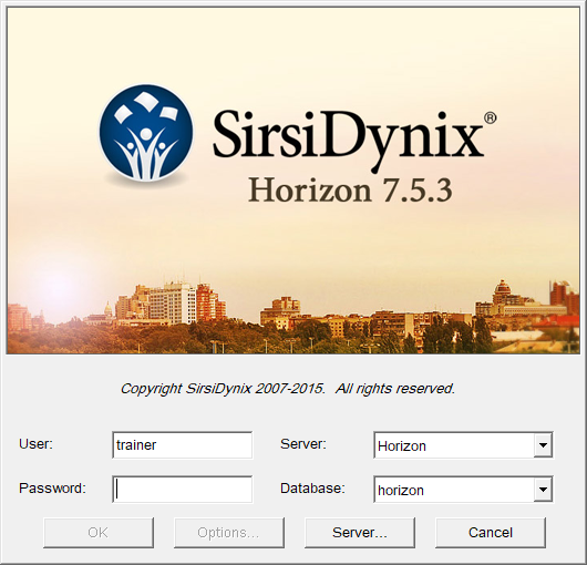 Login window, where the username and password are entered