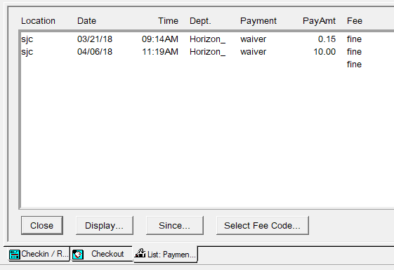 Payment History window for a borrower