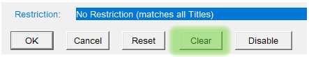 Snapshot showing that there is no search restriction in place, with the Clear button highlighted