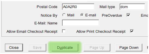 Duplicate button highlighted in Borrower Records window