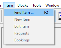 Find Item option selected from the top menu