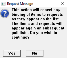 Pop-up message which confirms that the user wants to keep the list of pulled items