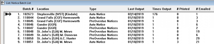 List of Batch Notices sent from all locations