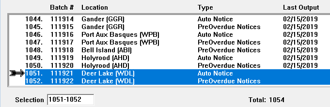 The Batch Notice window with 2 batches selected to be output