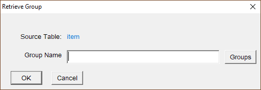 Pop-up box which allows the user to enter the name of a group to retrieve