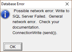 Pop-up message telling the user that there is a possible network error