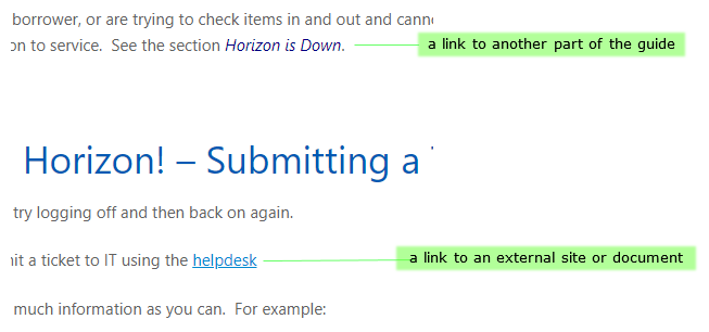 Examples of a link to an external resource, and of a link to another section of the guide
