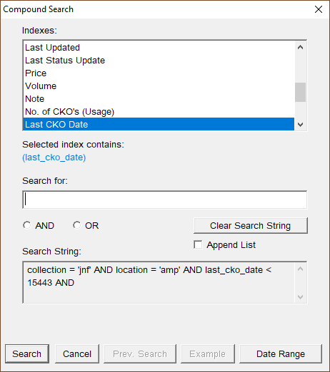 Compound Search box showing a search to find juvenile non-fiction not checked out during the past 5 years